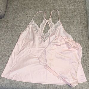 Flora Elegant Pink Lace Trim Sleepwear Set